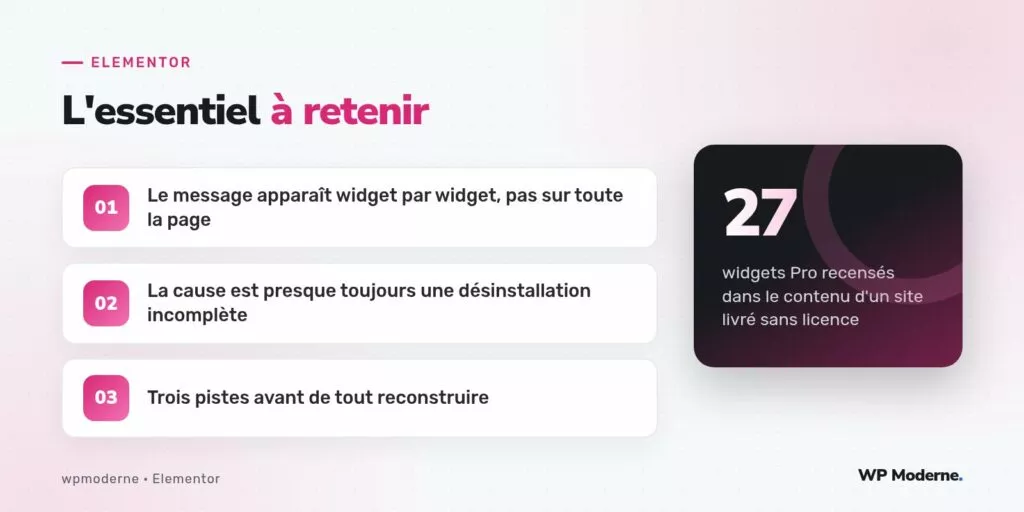 L'essentiel à retenir : Le message apparaît widget par widget, pas sur toute la page ; La cause est presque toujours une désinstallation incomplète ; Trois pistes avant de tout reconstruire