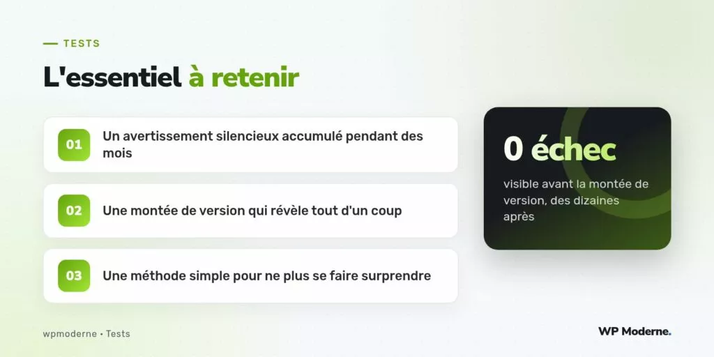 L'essentiel à retenir : Un avertissement silencieux accumulé pendant des mois ; Une montée de version qui révèle tout d'un coup ; Une méthode simple pour ne plus se faire surprendre