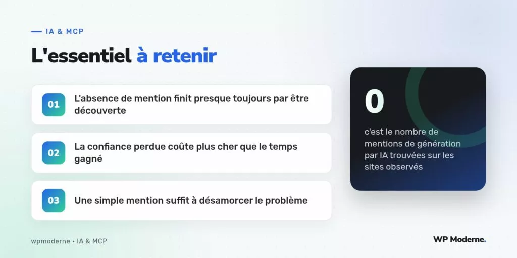 L'essentiel à retenir : L'absence de mention finit presque toujours par être découverte ; La confiance perdue coûte plus cher que le temps gagné ; Une simple mention suffit à désamorcer le problème