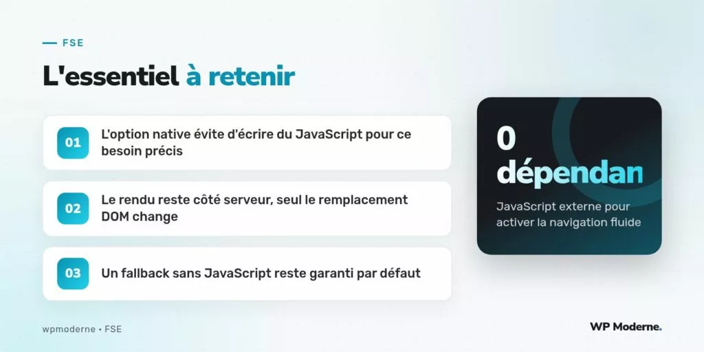 L'essentiel à retenir : L'option native évite d'écrire du JavaScript pour ce besoin précis ; Le rendu reste côté serveur, seul le remplacement DOM change ; Un fallback sans JavaScript reste garanti par défaut